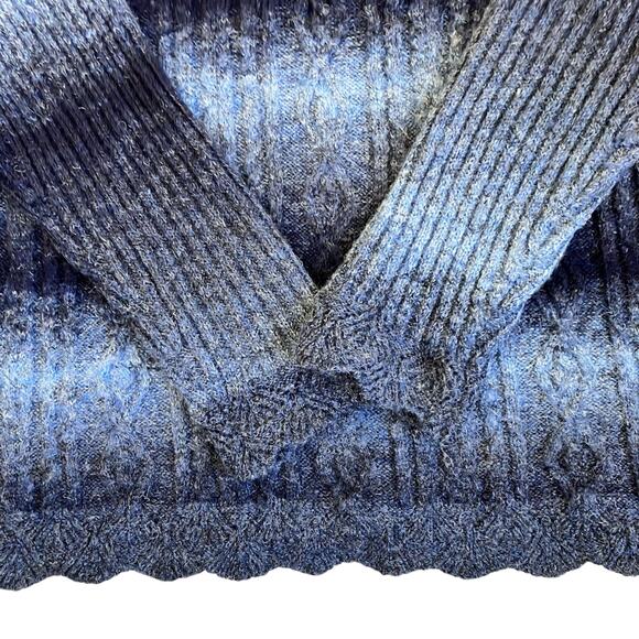 Alfred Dunner MP Blue Striped Ombre Cable Knit  Sweater Scallped Trims Acrylic - Picture 8 of 16